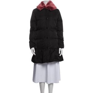 Kate Spade Pink Faux Fur Collar Peplum Puffer Winter Coat Black Size 4